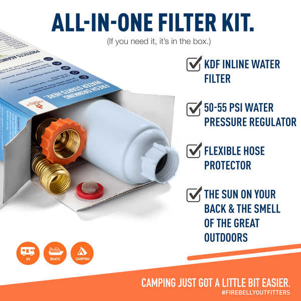 Gloppers RV Water Pressure Regulator Kit And Water Filter NSF Certified, Flexible